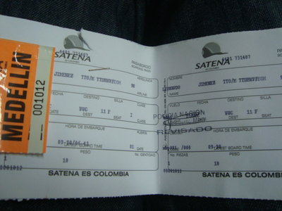 el ticket con el trayecto desde mitu hasta bogota