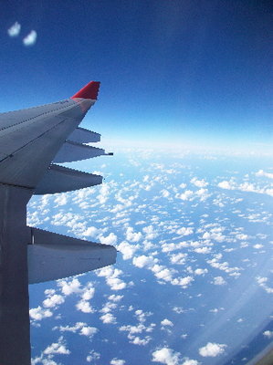 vista del oceano atlantico pasas mas o menos 7 horas sin ver una isla ni siquiera eso asuta en caso de emergencia para donde se pega, la duracion total del vuelo fue de 11 horas mas una hora esperando para despegar.