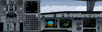 Iniciando el descenso a nivel de vuelo 120 en el VOR BOG. En la pagina PERF en el MCDU se ve la informacion de ello