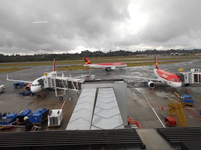 Vista de mi avión desde la terraza de comidas del aeropuerto.