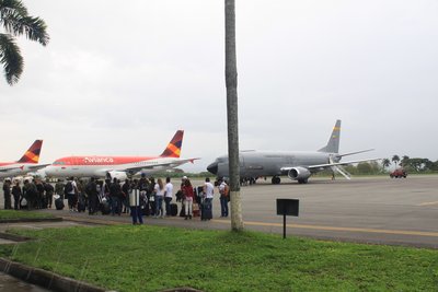 Tres bellos aviones en plataforma del Eden.