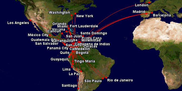 Destinos internacionales de Avianca