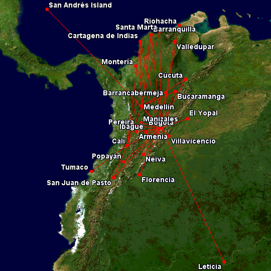 Destinos nacionales de Avianca