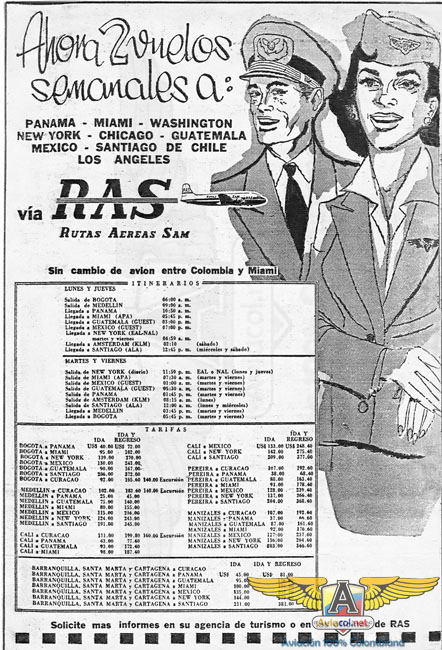 Publicidad RAS Noviembre, 1956 - Aviacol.net El Portal de la Aviación Colombiana