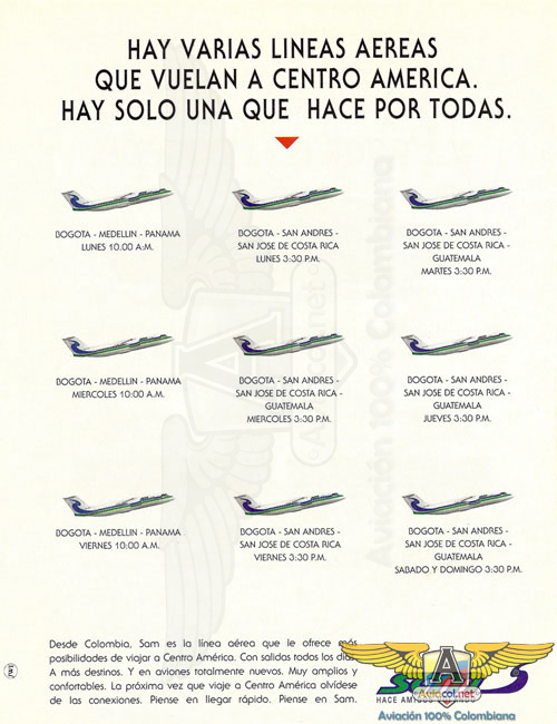 Publicidad SAM 1995 - Aviacol.net El Portal de la Aviación Colombiana