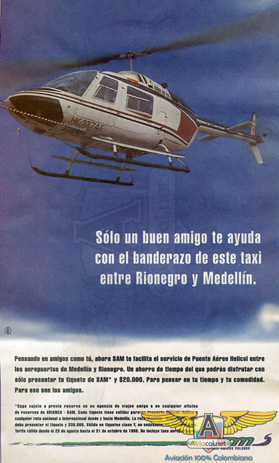 Publicidad SAM Agosto, 1998 - Aviacol.net El Portal de la Aviación Colombiana
