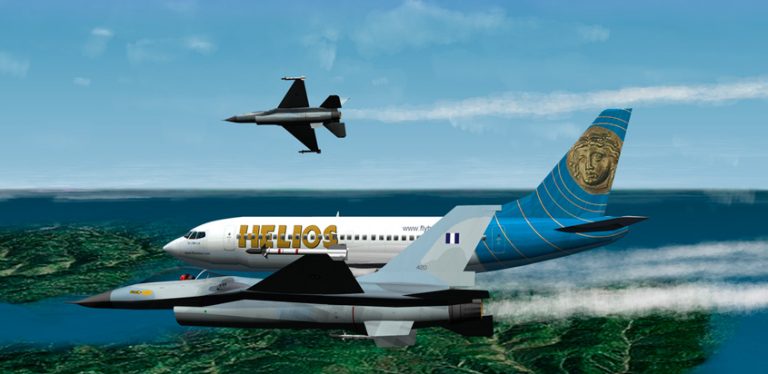 Recreación del vuelo Helios 522 en el aire.
