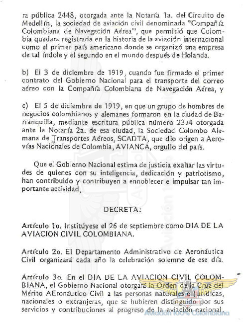 INSTITUCIÓN DEL DÍA DE  LA  AVIACIÓN CIVIL COLOMBIANA Y DE LA ORDEN DE LA CRUZ  DEL  MÉRITO AERONÁUTICO CIVIL 