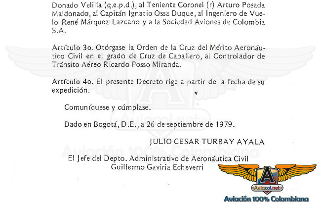 INSTITUCIÓN DEL DÍA DE  LA  AVIACIÓN CIVIL COLOMBIANA Y DE LA ORDEN DE LA CRUZ  DEL  MÉRITO AERONÁUTICO CIVIL 