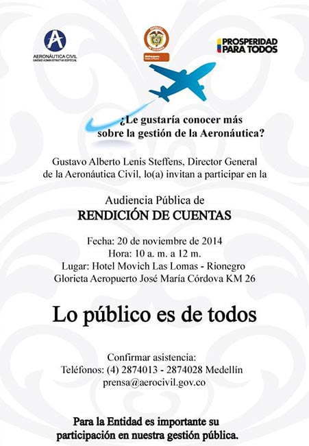 Aerocivil invita a la ciudadanía a participar de la rendición de cuentas | Aviacol.net El Portal de la Aviación en Colombia y el Mundo