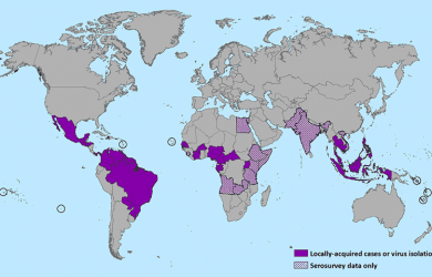 Mapa de distribución del Virus Zika a Enero de 2016