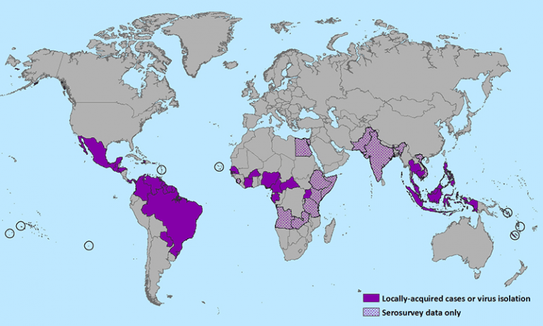 Mapa de distribuci&oacute;n del Virus Zika a Enero de 2016