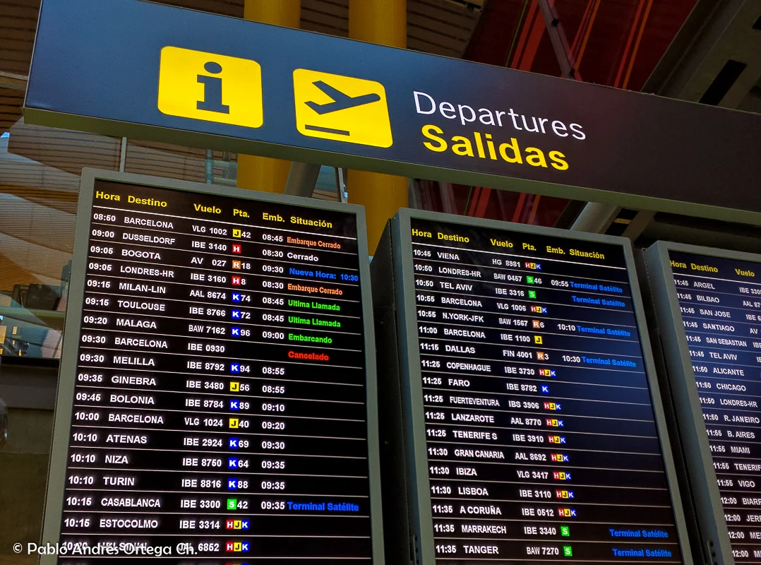Pantalla de Salidas desde Aeropuerto de Barajas