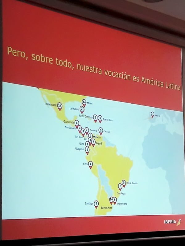 Mapa de Rutas de Iberia hacia América Latina.