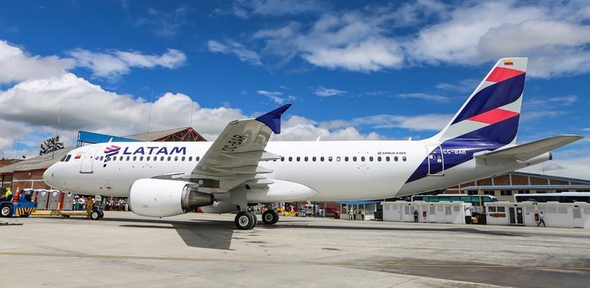 Airbus A320 de LATAM Airlines como el que realizará la ruta.