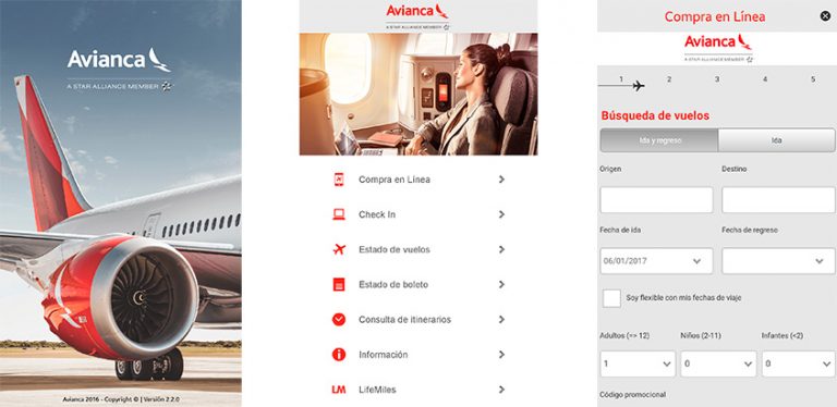 Aplicación para dispositivos móviles de Avianca.