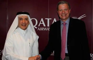 Representantes de Qatar e Inmarsat en el anuncio de la noticia.