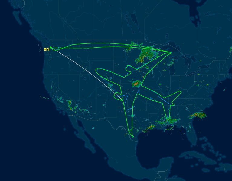Boeing 787 dibujándose a sí mismo en el cielo de Estados Unidos.