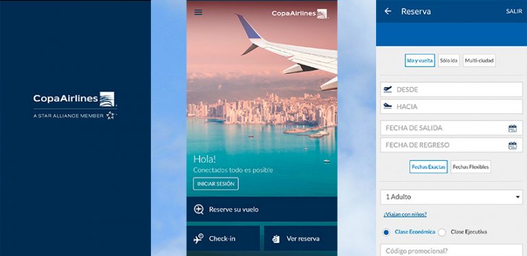 Vista de la nueva aplicación (App) de Copa Airlines.