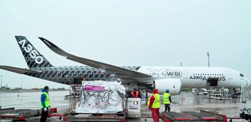 Airbus A350 que transportó ayudas de la Cruz Roja por Huracán Irma.