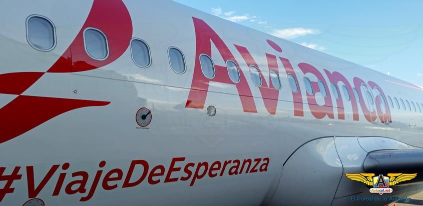 Airbus A320 de Avianca que transportó al Papa Francisco en Colombia.