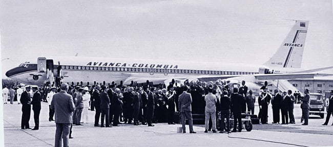 Boeing 707 de Avianca llegando a Roma.