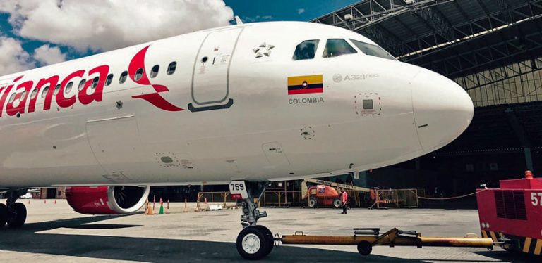 Airbus A321neo de Avianca en el hangar de la compañía.