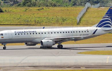 Embraer E190 de Copa Airlines como el que vuela a Bucaramanga desde Panamá.