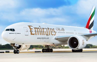 Boeing 777-200 de Emirates que volará a Santiago de Chile desde Dubái.