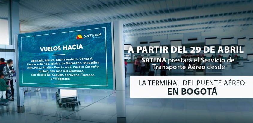 Infografía de SATENA con el traslado de su operación al Terminal Puente Aéreo.