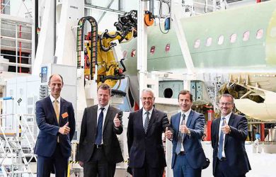 Inauguración de la cuarta línea de producción del Airbus A320 en Hamburgo.