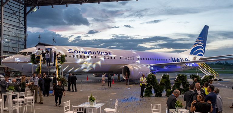 Boeing 737 MAX 9 de Copa Airlines en su presentación oficial.