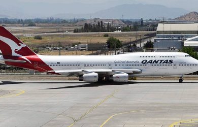 Boeing 747-400 de Lufthansa en Santiago de Chile.