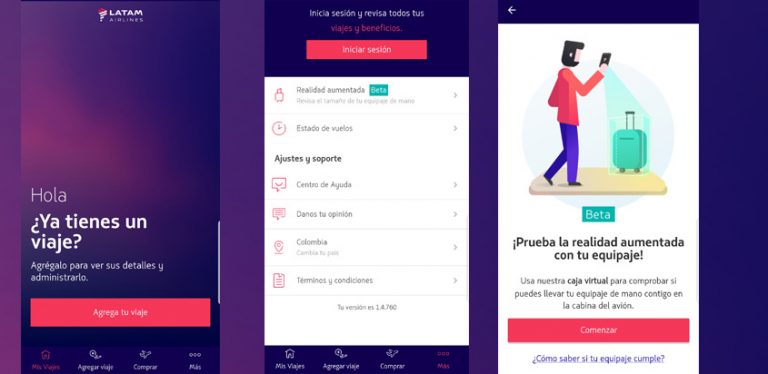 Nuevo sistema de realidad aumentada en la App de LATAM Airlines.