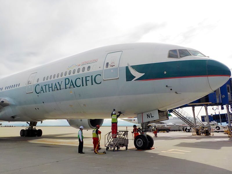 Primer Boeing 777 producido, donado por Cathay Pacific al Pima Air & Space Museum.