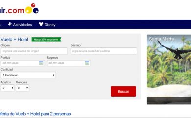 Vista de la página web de Viva Air con los nuevos paquetes de hoteles.