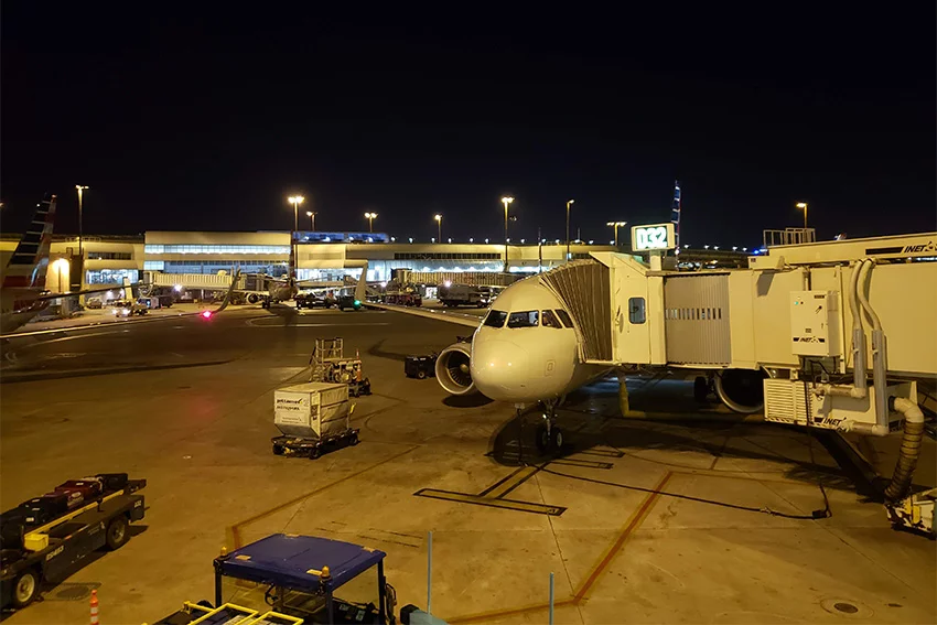 Airbus A319 de American Airlines en destino, luego del vuelo inaugural entre Pereira y Miami.