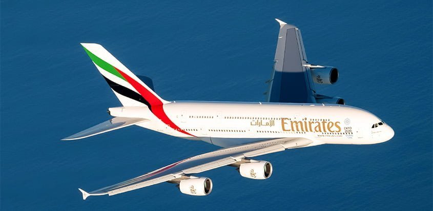 Airbus A380 de Emirates en vuelo.
