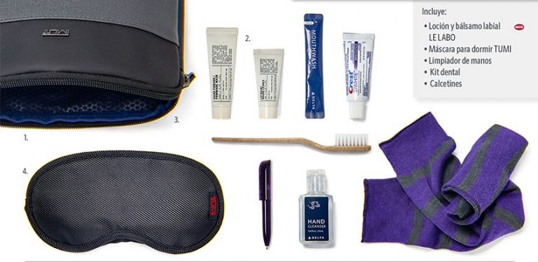 Nuevos productos del "amenity kit" de Delta Air Lines.
