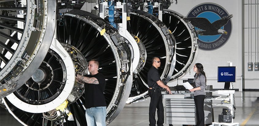 Producción de Pratt & Whitney, una de las filiales de United Technologies.