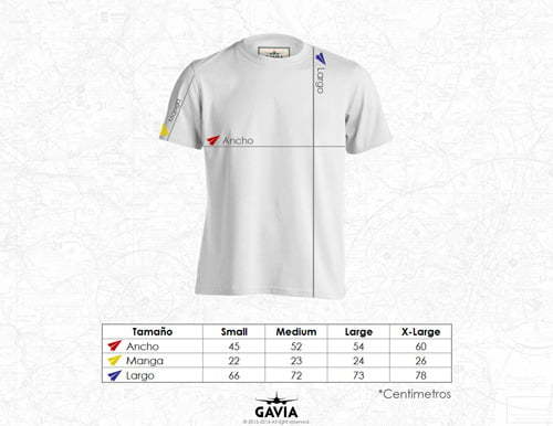 Tabla de medidas T-shirts GAVIA.