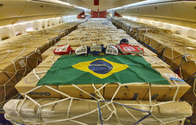 Transporte de máscaras de LATAM Airlines entre China y Brasil.