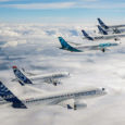 Familia de aviones de Airbus en formación.