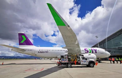 Airbus A320 de SKY Airline en su vuelo inaugural a Bogotá.