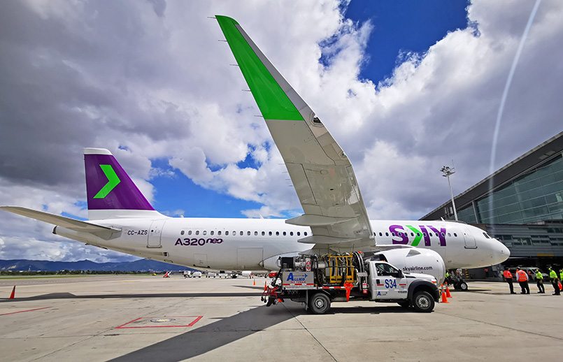 Airbus A320 de SKY Airline en su vuelo inaugural a Bogotá.