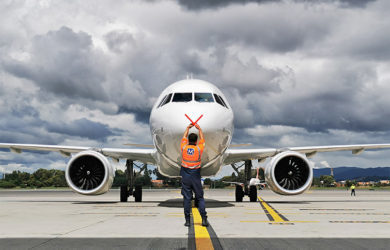 Airbus A320 de SKY Airline en su vuelo inaugural a Bogotá.