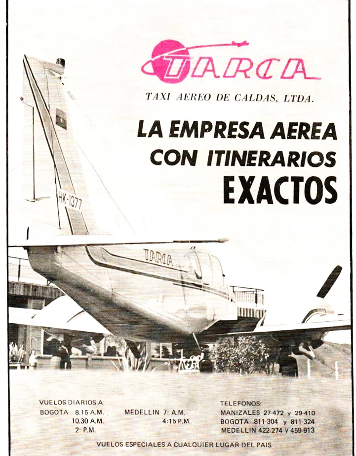 Publicidad del Taxi Aéreo de Caldas (TARCA). Publicidad del Taxi Aéreo de Caldas (TARCA).