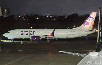 Boeing 737 MAX 8 de Arajet en el vuelo inaugural al Aeropuerto Internacional Eldorado de Bogotá.