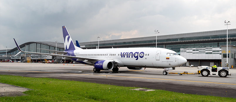 Wingo anticipó inicio de ruta a Valencia desde Bogotá Pushback de un Boeing 737-800 de Wingo en Bogotá.