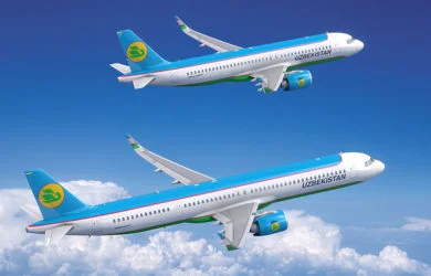 Render de la flota Airbus A320neo de Uzbekistan Airways.
